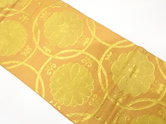 アンティーク　変わり七宝に花模様織り出し袋帯（材料）